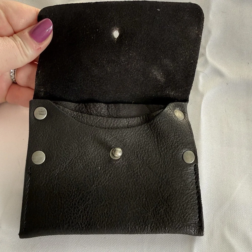 Free People Pulito Mini Wallet Leather Handmade Bi-Fold Pouch Black